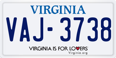 VA license plate VAJ3738