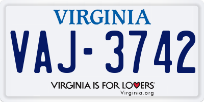 VA license plate VAJ3742