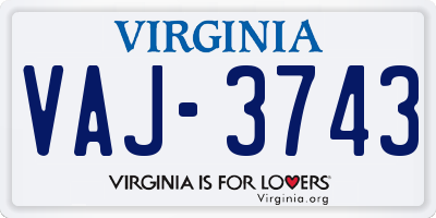 VA license plate VAJ3743