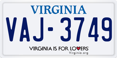 VA license plate VAJ3749