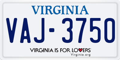 VA license plate VAJ3750