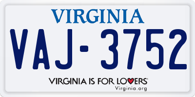 VA license plate VAJ3752