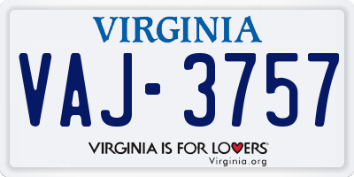 VA license plate VAJ3757