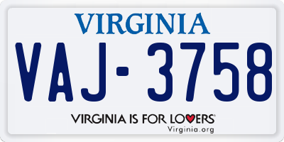 VA license plate VAJ3758