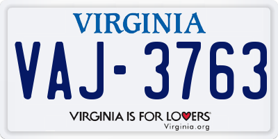 VA license plate VAJ3763