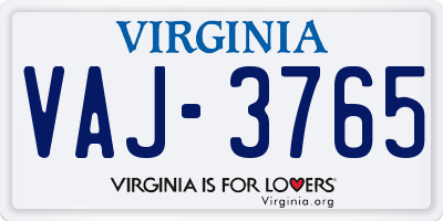 VA license plate VAJ3765