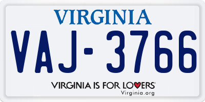 VA license plate VAJ3766