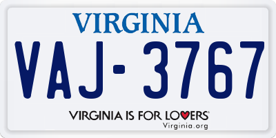 VA license plate VAJ3767
