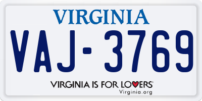 VA license plate VAJ3769