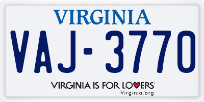 VA license plate VAJ3770