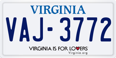 VA license plate VAJ3772