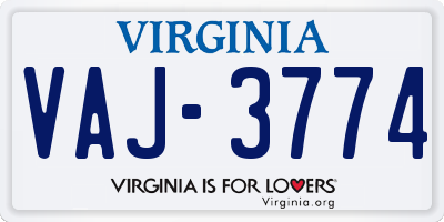 VA license plate VAJ3774