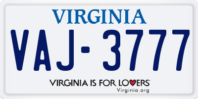 VA license plate VAJ3777