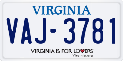VA license plate VAJ3781