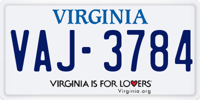 VA license plate VAJ3784