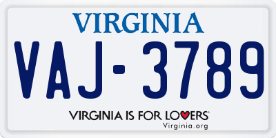 VA license plate VAJ3789
