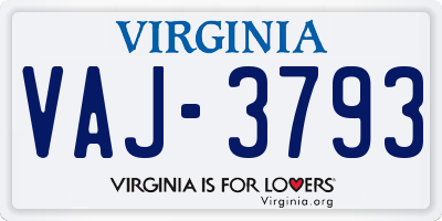 VA license plate VAJ3793