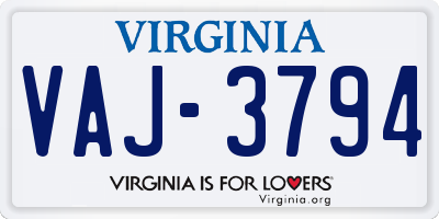 VA license plate VAJ3794