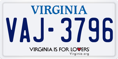 VA license plate VAJ3796