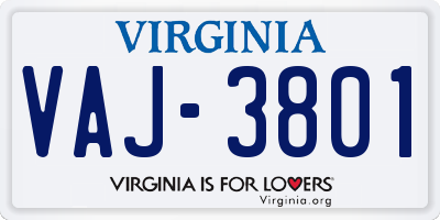 VA license plate VAJ3801