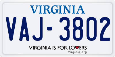 VA license plate VAJ3802