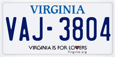 VA license plate VAJ3804