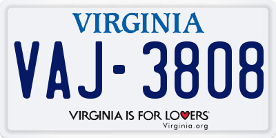VA license plate VAJ3808