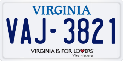 VA license plate VAJ3821
