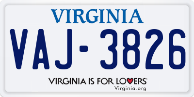 VA license plate VAJ3826