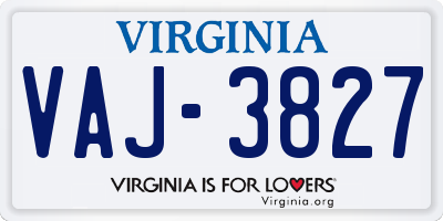 VA license plate VAJ3827