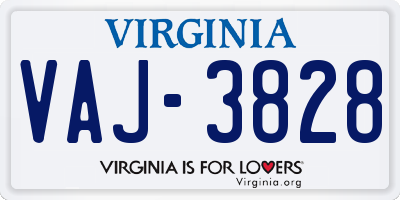 VA license plate VAJ3828