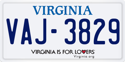VA license plate VAJ3829