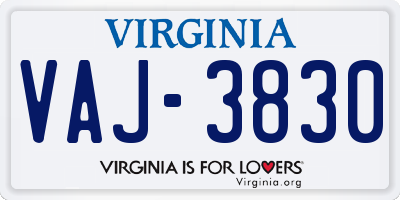 VA license plate VAJ3830