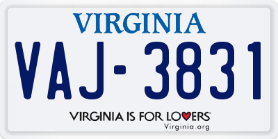 VA license plate VAJ3831