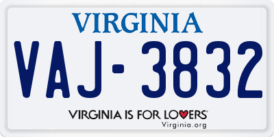 VA license plate VAJ3832