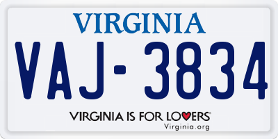 VA license plate VAJ3834