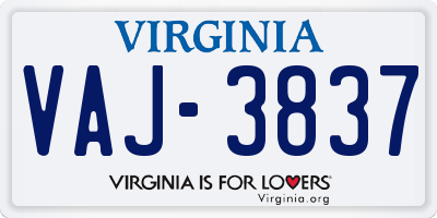 VA license plate VAJ3837