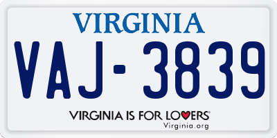 VA license plate VAJ3839