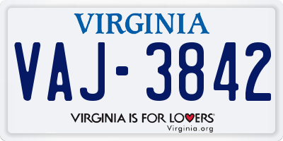 VA license plate VAJ3842