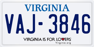 VA license plate VAJ3846