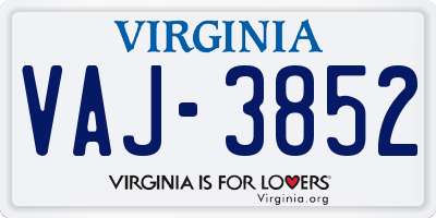 VA license plate VAJ3852