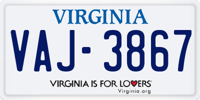VA license plate VAJ3867