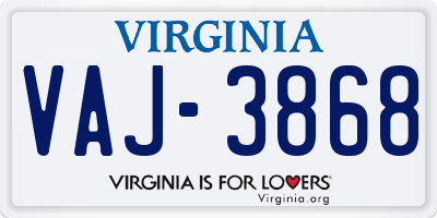 VA license plate VAJ3868
