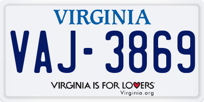 VA license plate VAJ3869