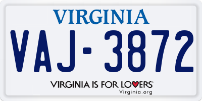 VA license plate VAJ3872