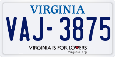 VA license plate VAJ3875