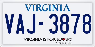 VA license plate VAJ3878