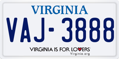 VA license plate VAJ3888