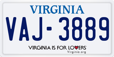 VA license plate VAJ3889
