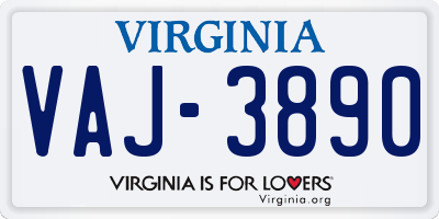 VA license plate VAJ3890